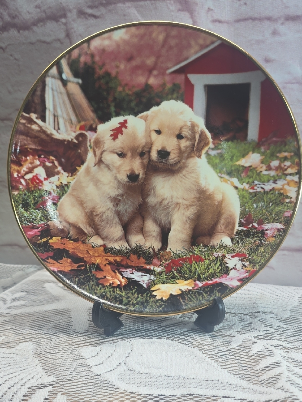 Franklin Mint Heirloom Royal Doulton Don Scarlett- Fall In Love Retriever Pups